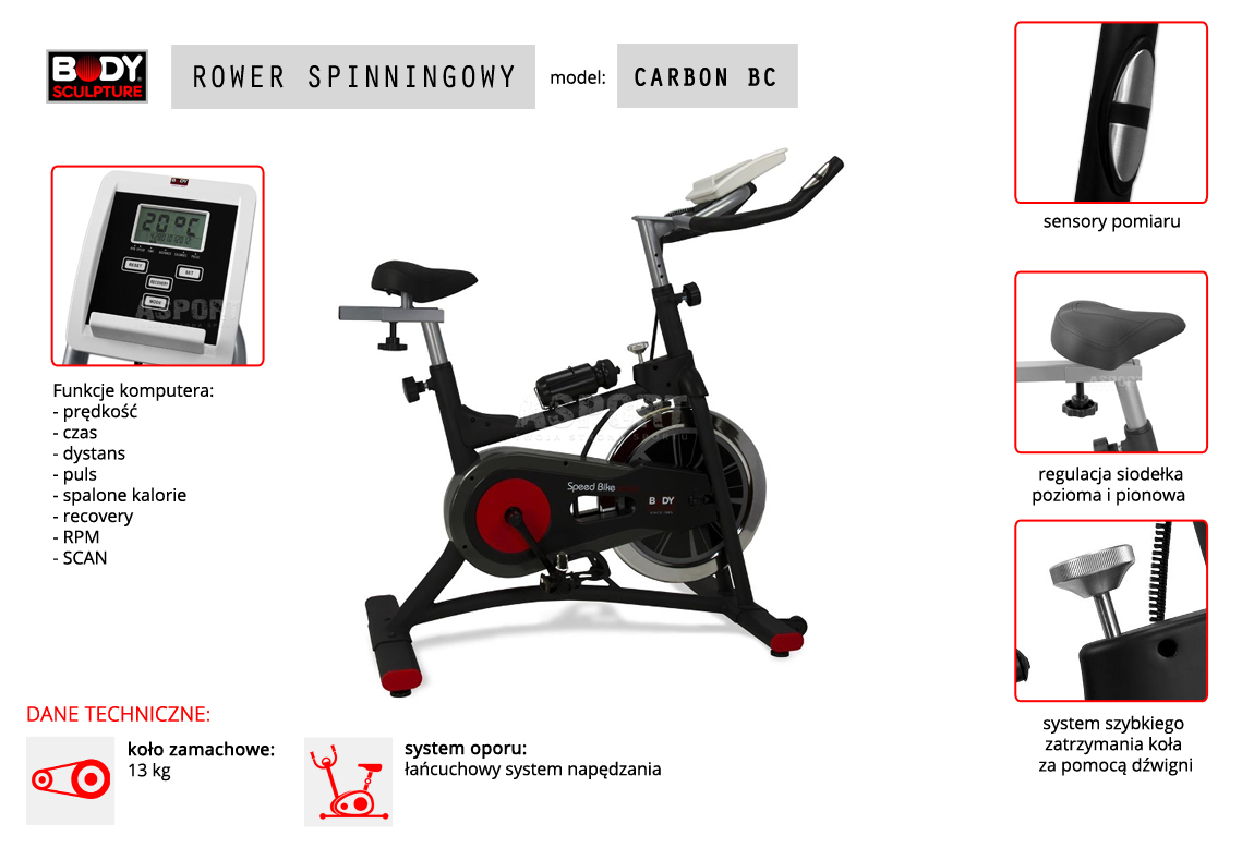Rower spinningowy z komputerem CARBON BC Body Sculpture Sklep Asport.pl